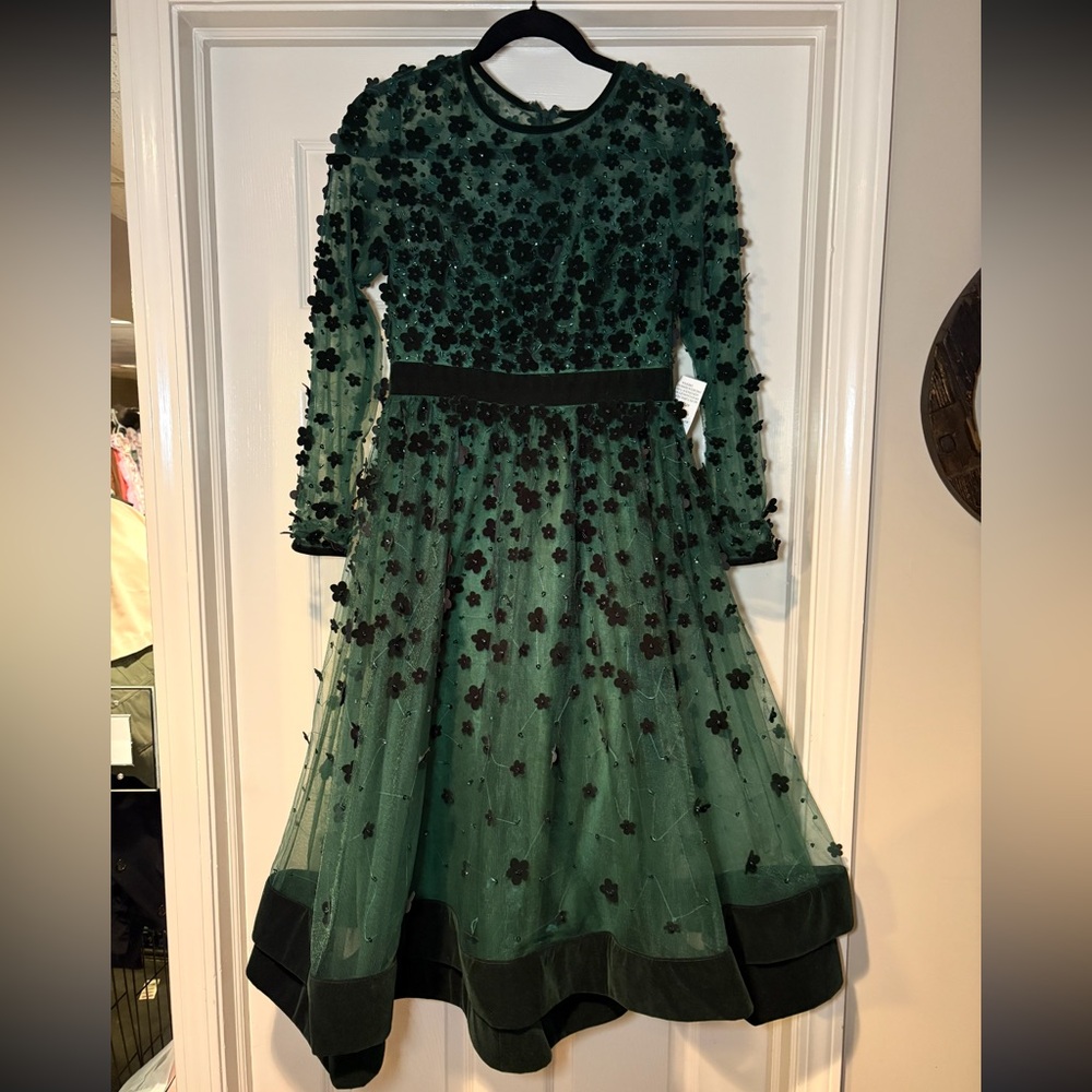 NWT Mac Duggal 67007 Embellished Illusion High Neck Long Sleeve Velvet Dress - Picture 4 of 8